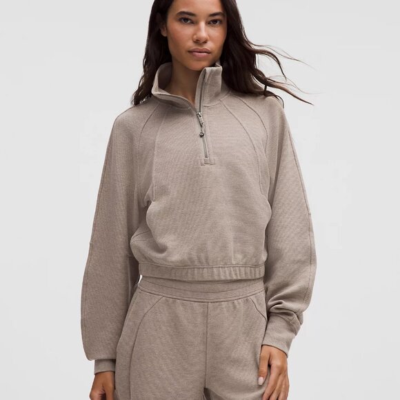Scuba Cropped Funnel-Neck Half Zip Waffle - Picture 1 of 4